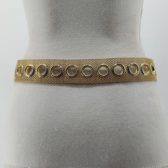 Gold Tone Women's Mesh Grommet Metal Belt 70s Disco Cosplay - Picture 7 of 12